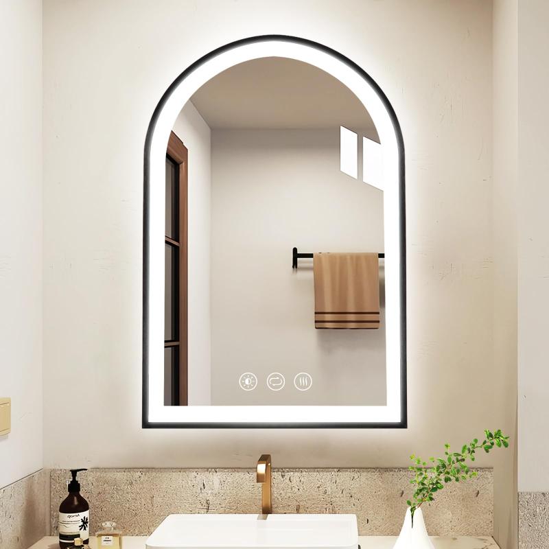 Keranixy LED浴室ミラー 化粧鏡 壁掛け 60×40cm 曇り防止機能 明るさ調整 照明付き 3色調整 防水 防爆 浴室用調光ミラー 洗面所 洗面台 おしゃれ 浴室