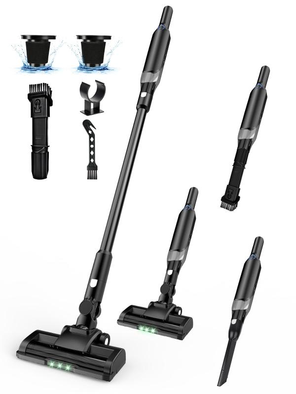Sugeko 掃除機 コードレス 【45KPA強力吸引・0.6kg軽量設計】 スティック クリーナー グリーンライト付き Type-C充電式 2way仕様 サイクロン式 V字型ブラシ HEPA フィルター 6重濾過 電気掃除機 無痕