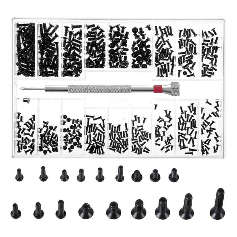 TOAURDA 極小ネジ詰め合わせキット18種類のM1.2 / M1.4 / M2.0ミニマイクロネジセット 皿頭、丸頭、平頭 腕計、メガネ、時計用の黒色修理（ドライバー付属） remake-buddy-10667028 リメイクバディー パッケージ画像