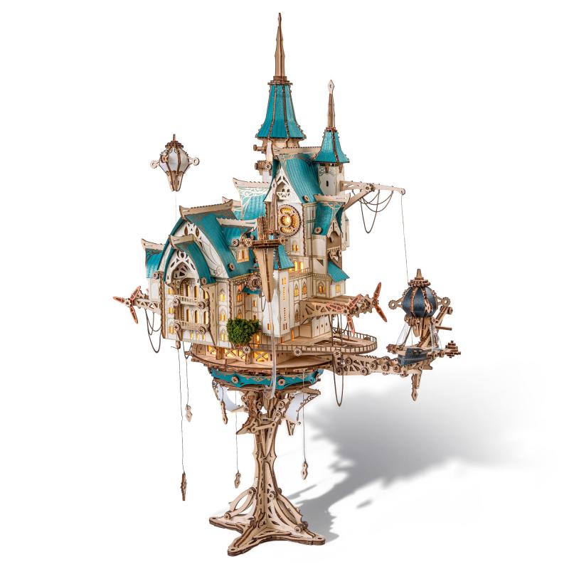 FUNPOLA 3Dパズル 木製パズル 天空の城 幻想蒸気城 スチームパンク ダイナミックギア 精密模型 DIY 組み立てキット 大人向け 難しい 複雑 知育玩具 脳トレ 集中力 ストレス解消 インテリア オブ