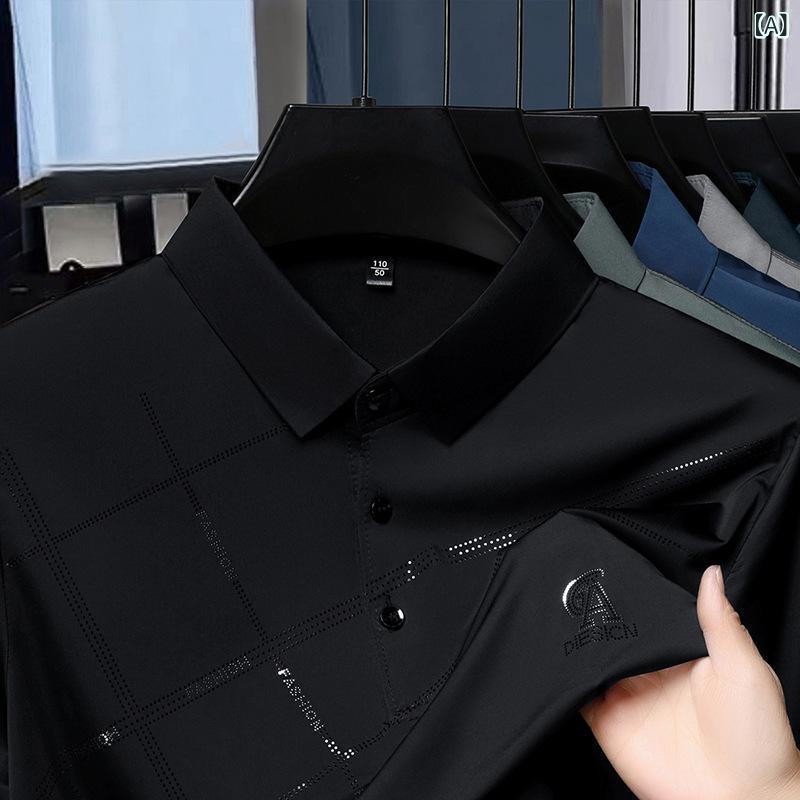 ポロシャツ メンズ 接触冷感 半袖 Tシャツ トップス 襟付き カジュアル シャツ 紳士服 ビジネス オフィス 通勤 お父さん ギフト 40代 シニア 薄手 軽量 通気性 速乾 ストレッチ 吸湿 排汗 幾何学 模様 ライン 縞模様 ストライプ プルオーバ remake-buddy-10670274 リメイクバディー サンプル画像2