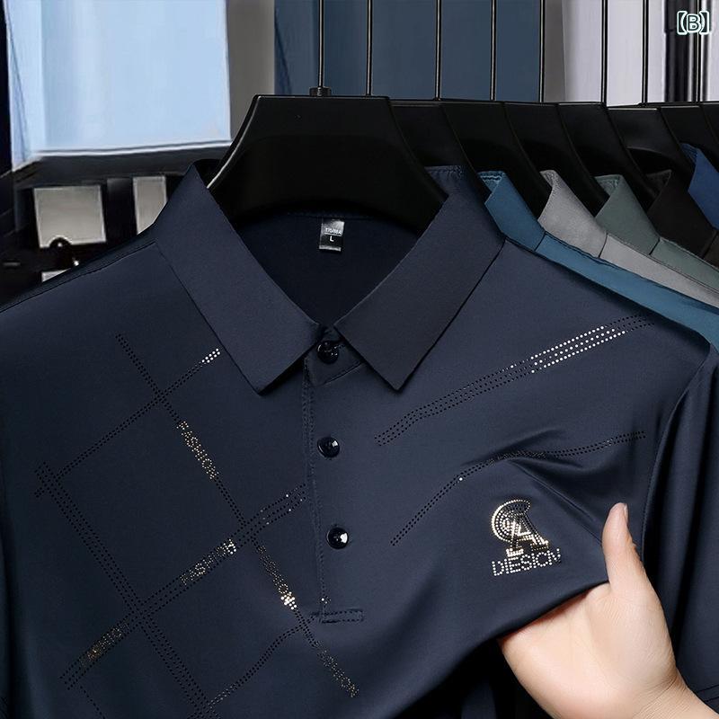 ポロシャツ メンズ 接触冷感 半袖 Tシャツ トップス 襟付き カジュアル シャツ 紳士服 ビジネス オフィス 通勤 お父さん ギフト 40代 シニア 薄手 軽量 通気性 速乾 ストレッチ 吸湿 排汗 幾何学 模様 ライン 縞模様 ストライプ プルオーバ remake-buddy-10670274 リメイクバディー サンプル画像3