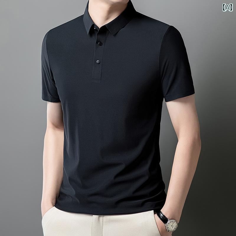 POLOシャツ メンズ 半袖 接触冷感 Tシャツ トップス カットソー ビジネス 紳士服 襟付き 刺しゅう ボーダー 快適 涼しい 吸汗速乾 ゆったり 大きめ 薄手 お父さん プレゼント ギフト シニア ファッション ブラック ホワイト ピンク remake-buddy-10670309 リメイクバディー サンプル画像2