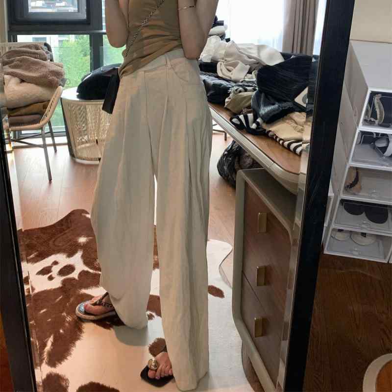 ワイドパンツ レディース リネンパ�