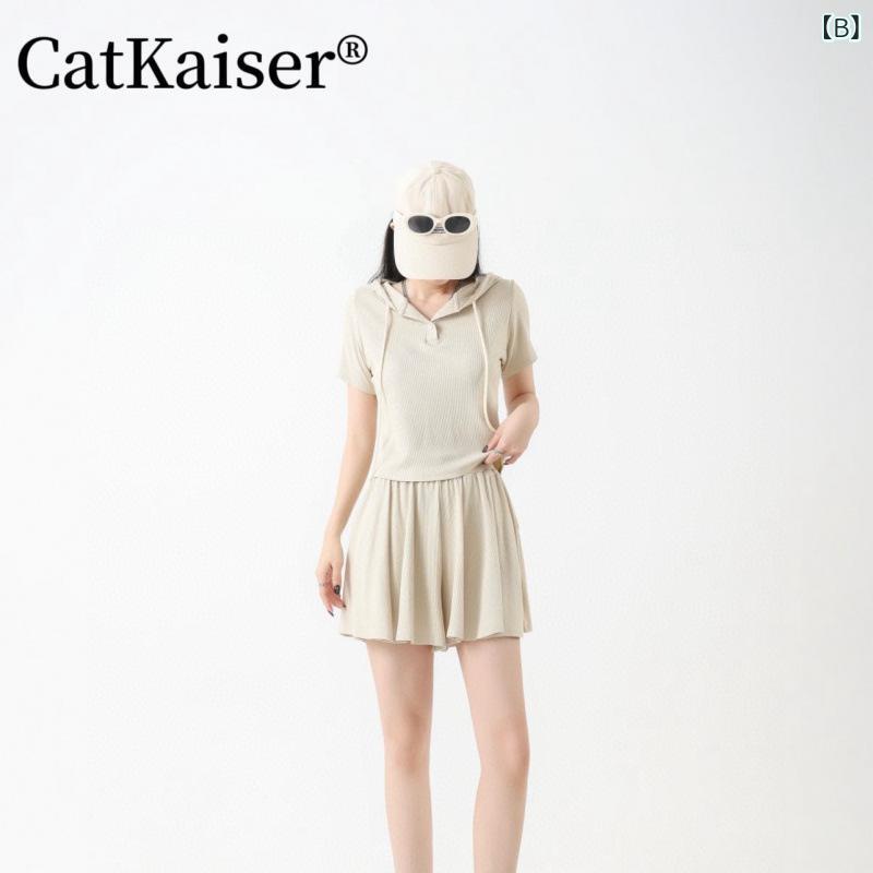 リメイクバディーのセットアップ レディース 半袖 フード付き トップス キュロットパンツ 2点セット ショートパンツ ズボン スカート 上下セット カジュアル ルームウェア 部屋着 普段使い 伸縮性 ストレッチ レーヨン 涼しい 夏 無地 黒 杏 グレー｜アングル2