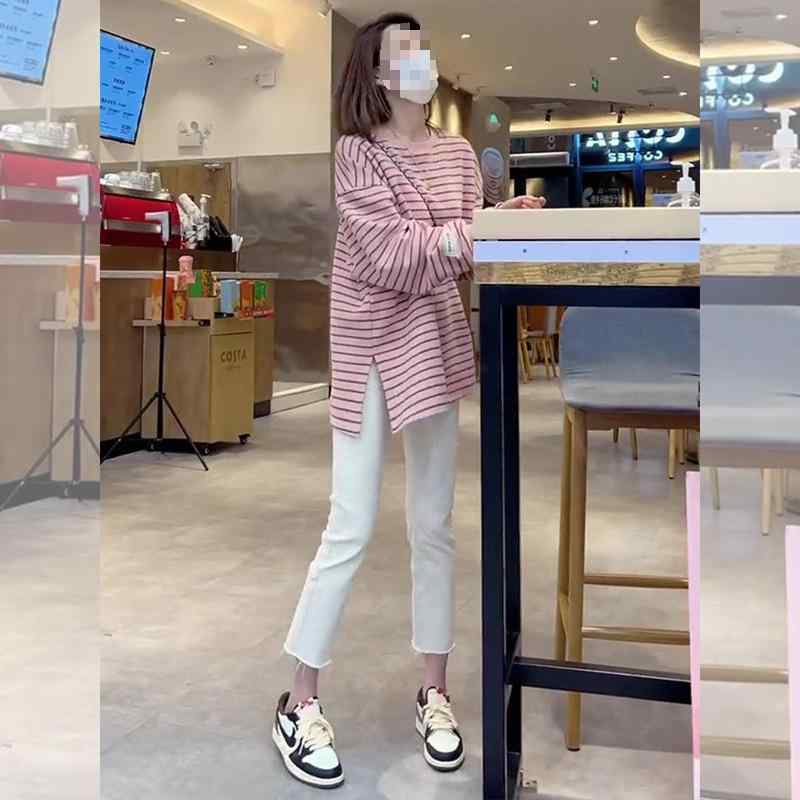 ・カテゴリ: Tシャツ・スタイル: カジュアル、ルーズ・素材: 綿 90%以上95%未満、スパンデックス 30%以下・柄: ボーダー、チェック・袖丈: 長袖・ネックライン: クルーネック・フィット感: ルーズフィット・着丈: ミディアムロング（約65-80cm）・カラー展開: ピンクボーダー・サイズ展開: S、M、L、XL