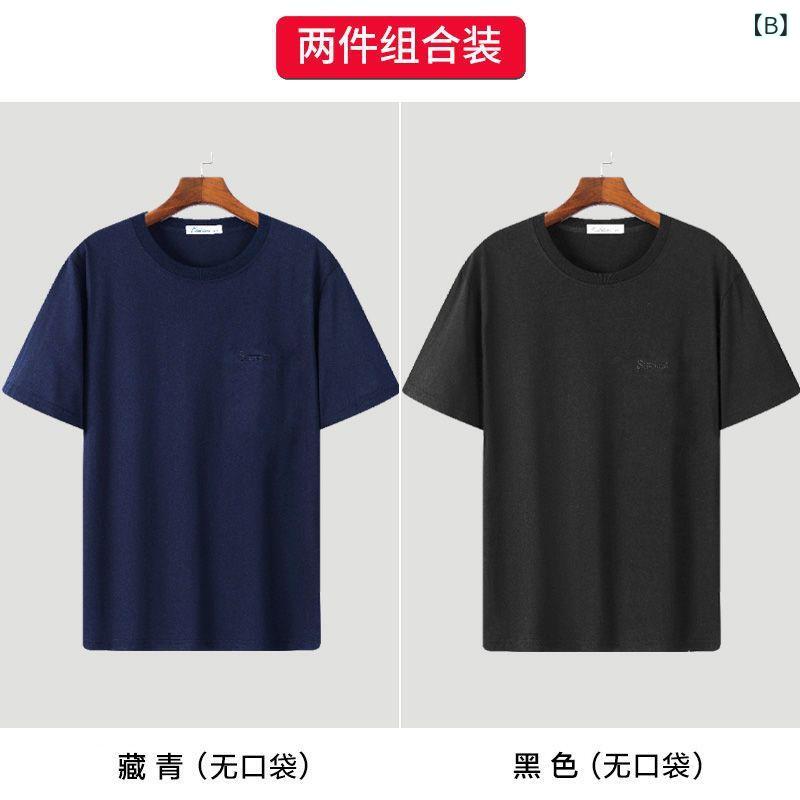Tシャツ メンズ 男性用 トップス 半袖 カットソー 汗染み防止 父親 お父さん シニア 紳士服 ビジネス カジュアル 丸首 ラウンドネック 綿100% プレミアムコットン 吸汗 通気性 薄手 無地 快適 普段着 通勤 ネイビー ホワイト ブラック remake-buddy-10680508 リメイクバディー サンプル画像3