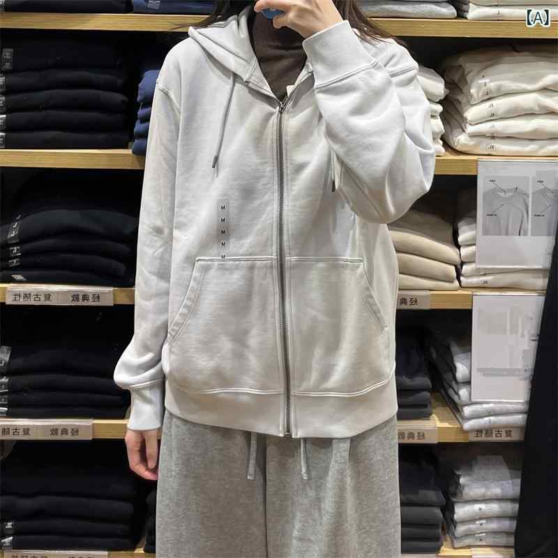 樂天商城 - パーカー メンズ レディース スウェット トレーナー 長袖 アウター フード付き ジップアップ 前開き ライトアウター トップス ルームウェア 部屋着 運動着 普段使い スポーツ カジュアル 宽松 無地 灰色 黒 緑 春秋