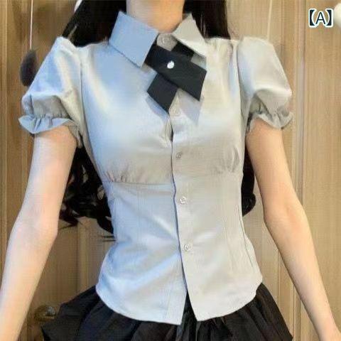 セットアップ レディース JK制服 シャツ 半袖 パフスリーブ トップス ハイウエスト...