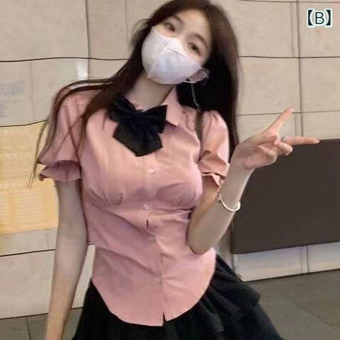 セットアップ レディース JK制服 シャツ 半袖 パフスリーブ トップス ハイウエスト...