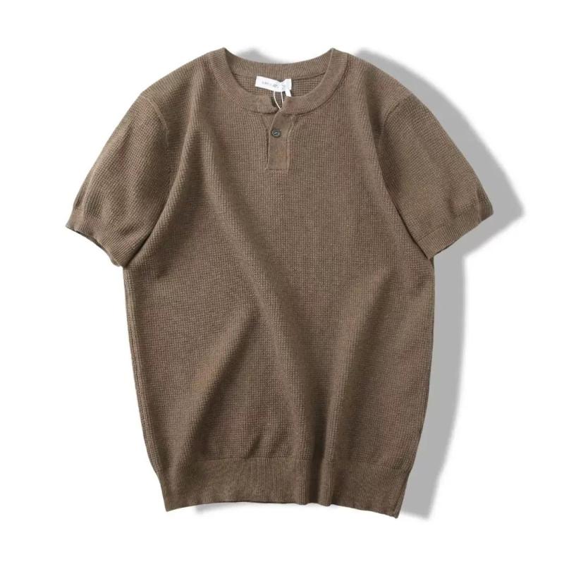 Tシャツ メンズ 半袖 ヘンリーネック カットソー サマーニット プルオーバー トップス 立ち襟 スタンドカラー 紳士服 薄手 春夏 涼しい カジュアル ビジネス 通勤 普段使い 部屋着 無地 ポリエステル ホワイト ブラック グレー