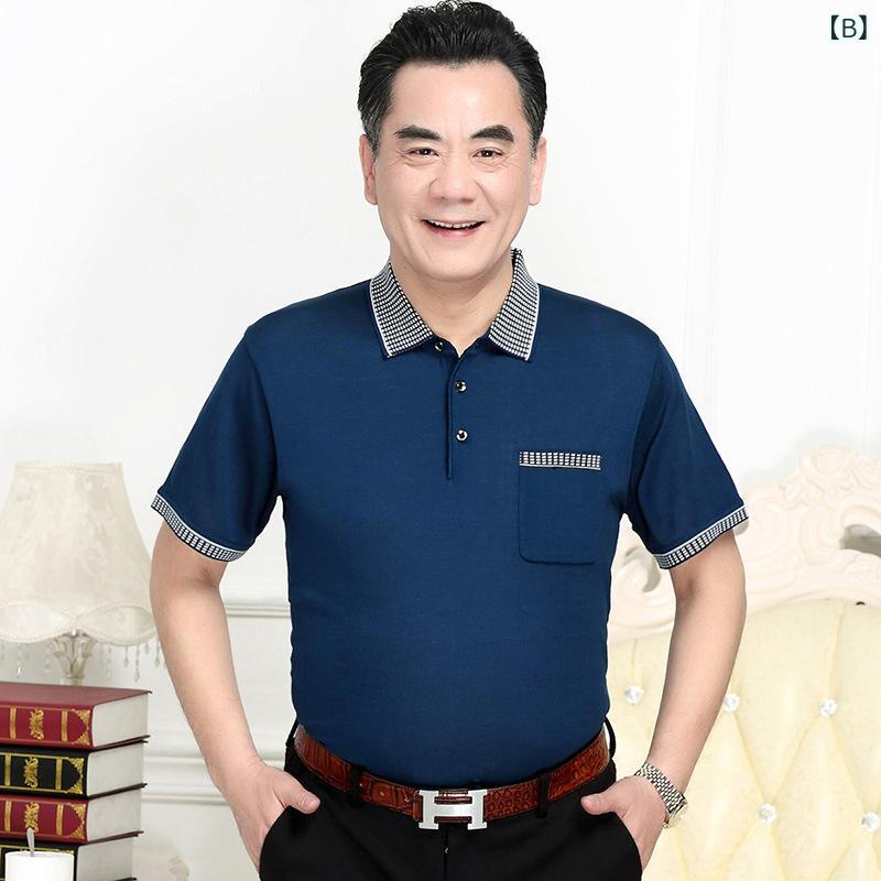 Tシャツ メンズ 半袖 ポロシャツ カットソー トップス カジュアル 襟付き 胸ポケット 無地 ニット 薄型 通気性 涼しい シニア 父親 紳士服 おじいちゃん 50代 普段使い ネイビー ブルー ワインレッド remake-buddy-10683376 リメイクバディー サンプル画像3