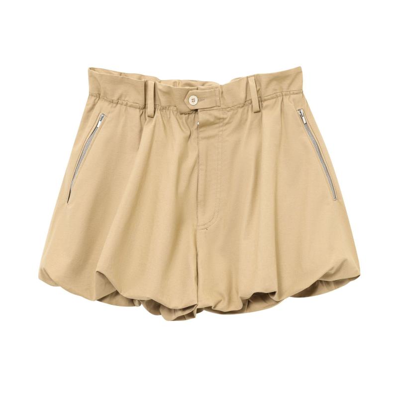 ショートパンツ レディース 短パン パンツ 半ズボン ボトムス 三分丈 コクーン バルーン 気球 シルエット ギャザー 褶皺 切り替え 欧米風 英倫風 通勤 普段使い カジュアル リラックス 綿混 コットン 無地 画像