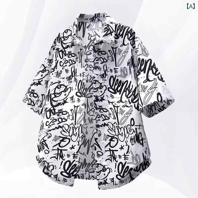 トップス シャツ メンズ 半袖 プリント カジュアルシャツ M L XL 2XL 3XL 4XL 5XL 青年 春夏 薄手