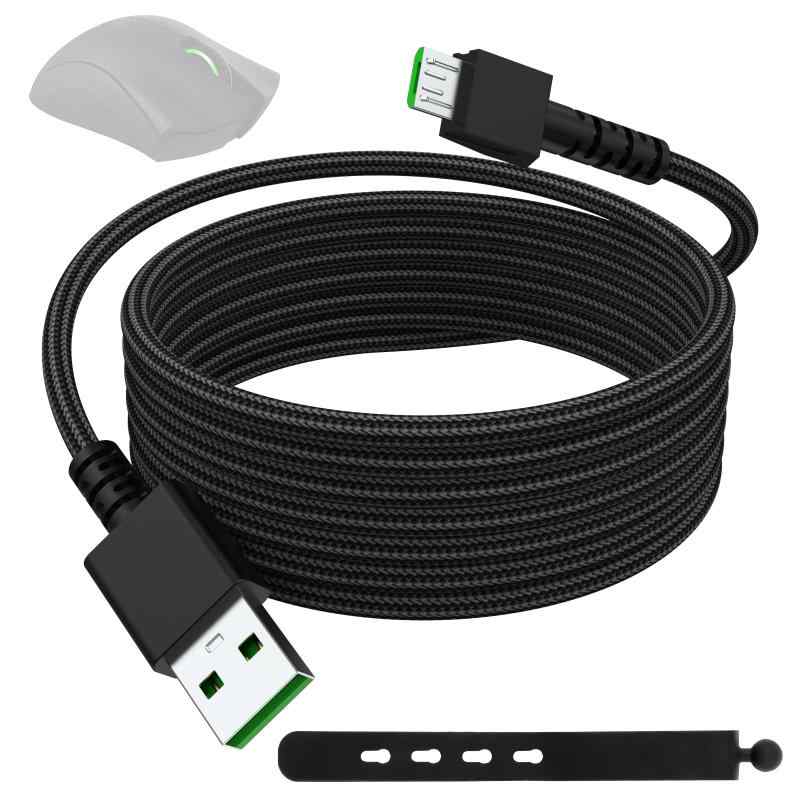 USB マイクロ編み込みマウス充電ケーブル、Naga Pro 20000 DPI 充電コード、Razer Naga Pro、DeathAdder V2 Pro、Basilisk、Viper Ultimate ワイヤレス ゲーミング マウス充電コードに対応