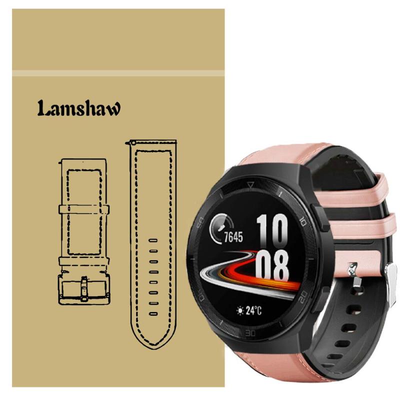 Lamshaw for HUAWEI Watch GT2e バンド, シリコン + レザー 本革 高耐久性 交換バンド ベルト 対応 HUAWEI Watch GT2e 46mm