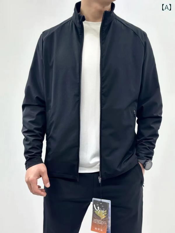 リメイクバディーのジャケット メンズ 春物 スタンドカラー 撥水 ストレッチ 柔らかい 通気性 カジュアル アウター 軽量 アウトドア 登山 スポーツ 普段使い 通勤 通学 トップス 無地 シンプル きれいめ 動きやすい｜アングル2
