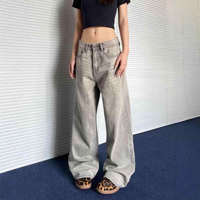 デニムパンツ レディース ストレート ヴィンテージ風 ウォッシュ加工 グレー ジーパン ジーンズ ロング丈 美脚 伸縮性 カジュアル スタイル ストリート ゆったり 普段使い・素材: 網紗、ポリエステル・スタイル: ストレート、小脚、少女風、フレッシュ・スイート・パンツ丈: ロング・ウエスト: ミドルウエスト・厚さ: レギュラー・流行要素: 3D/立体パターン・カラー: スモークグレー・サイズ: S,M,L,XL,2XL,3XL・主素材配合率: 90%-95%・製品カテゴリ: デニムパンツ・工芸: ウォッシュ加工