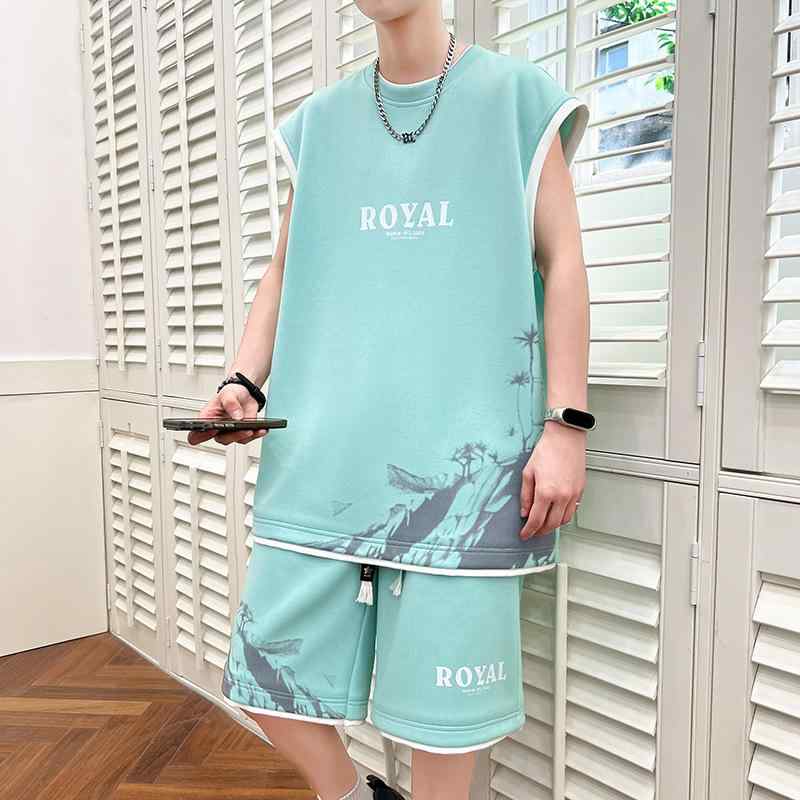 青少年 氷 糸 袖 なし Tシャツ ベスト セット 男子 高校 中学生 児童 夏服 レジャー スポーツ 服カテゴリー: スタイル: GANGFENG厚さ: 薄い商品番号: 1-3-52パンツ丈: 五分丈パンツ/ミディアムパンツトップスタイル: ベストトップス袖丈: 半袖フードをかぶるかどうか: フードなし季節に合わせて: Summer淘宝網カテゴリー: ユースファッション（18～24歳）生地名: 化学繊維ブレンド主な生地構成: ポリエステル繊維（ポリエステル）主な生地成分の含有量: 100該当するシナリオ: 毎日在庫の種類: 注文全体発売年・発売時期: 2025年夏ブランド: その他色: TZ603 ミントグリーン（半袖＋半パンツ）クオリティアップ,TZ603m ホワイト (半袖 + ショーツ) 品質アップグレード,TZ603 ブラック (半袖 + ショーツ) 品質アップグレード,TZ605 ブラック (半袖 + ショーツ) 品質アップグレード,TZ605m ホワイト (半袖 + ショーツ) 品質アップグレード,TZ605 ミントグリーン（半袖＋ショートパンツ）クオリティアップサイズ: M約35-45kg,L約45-55kg,XL55-65kgくらい,2XL約65-75kg,3XL約75-85kg,4XL約85-95kg製品カテゴリー: メンズカジュアルスーツ
