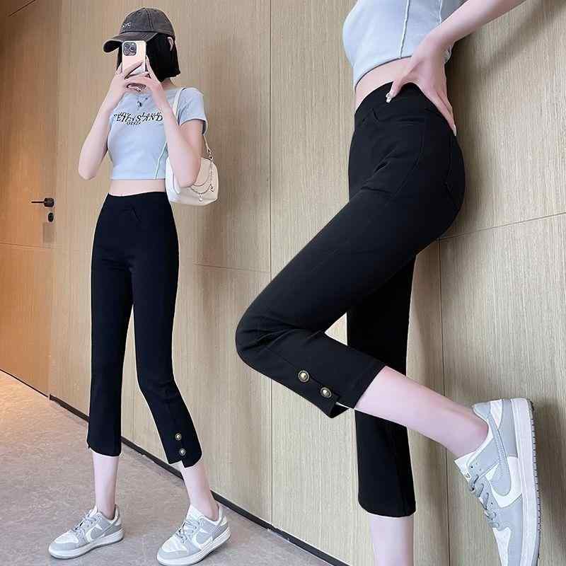 テーパードパンツ レディース 九分丈 七分丈 スリット ハイウエスト チノパン ボトムス パンツ サブリナパンツ クロップドパンツ 万能 着痩せ 薄手 伸縮性 ストレッチ ブラック 通気性 美脚 普段使い カジュアル