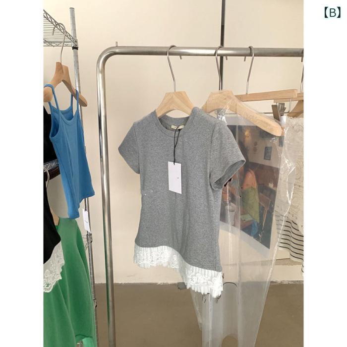 Tシャツ レディース 春夏 レース 花柄 フリル裾 半袖 カットソー ラウンドネック クルーネック プルオーバー トップス インナー シャツ フェミニン スウィート 上品 エレガント きれいめ カジュアル おしゃれ かわいい 伸縮性 remake-buddy-10790887 リメイクバディー サンプル画像3