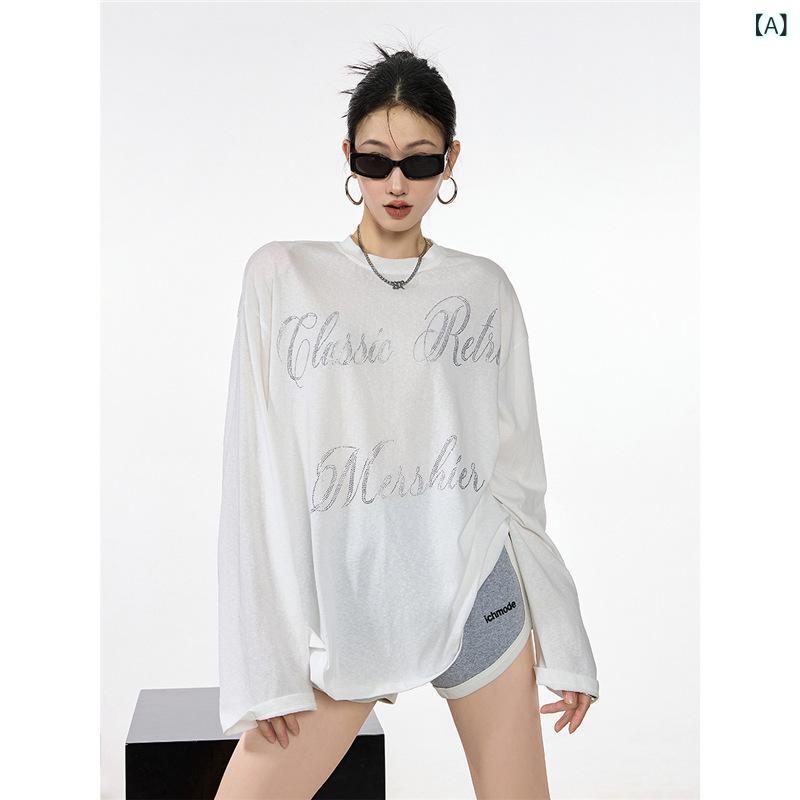 S 011 アメリカン スタイル 軽量 UV カットブラウスレディース 夏 ルーズカジュアル 白 長袖 Tシャツ トップ生地名: ポリエステル（ポリエステル繊維）主な生地構成: ポリエステル（ポリエステル繊維）主な生地構成 2: その他スタイル: ルーズスタイル,文学的なスタイル袖丈: 長袖商品番号: 269#バージョン: フィットタイプ襟のタイプ: ラウンドネックスリーブタイプ: レギュラースタイル発売年・発売時期: 2025年夏色: オフホワイト,Blueサイズ: M,L,XL,2XLスタイルタイプ: 文学的なレトロ主な生地成分の含有量: 95%以上製品カテゴリー: Tシャツ主な生地成分2の含有量: 30%未満