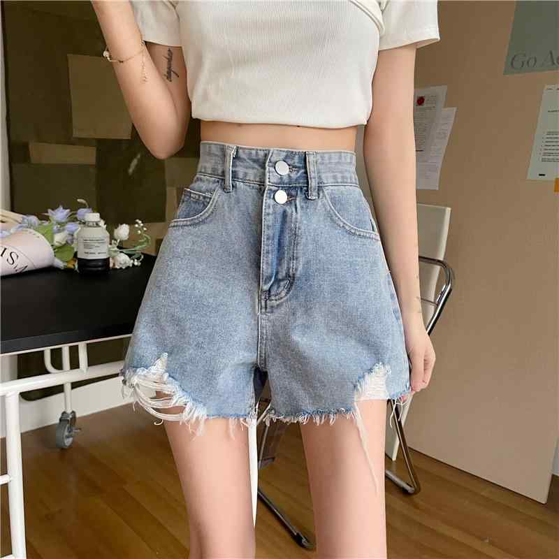 ショートパンツ レディース デニムパンツ ハーフパンツ ジーンズ 短パン ボトムス ジーパン ハイウエスト ダメージ加工 破洞 伸縮性 薄手 軽量 通気性 快適 普段使い カジュアル 着痩せ 美脚 Aライン ゆったり コールテン ブルー