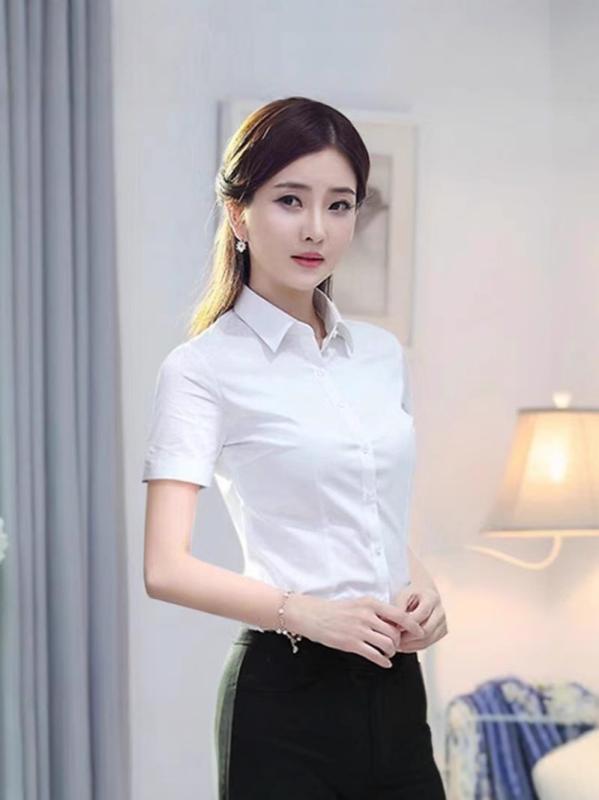 シャツ レディース トップス 半袖 ブラウス 白 事務服 オフィス 通勤用 職業服 形態安定 無地 仕事用 インナー フォーマル remake-buddy-10796099 リメイクバディー パッケージ画像