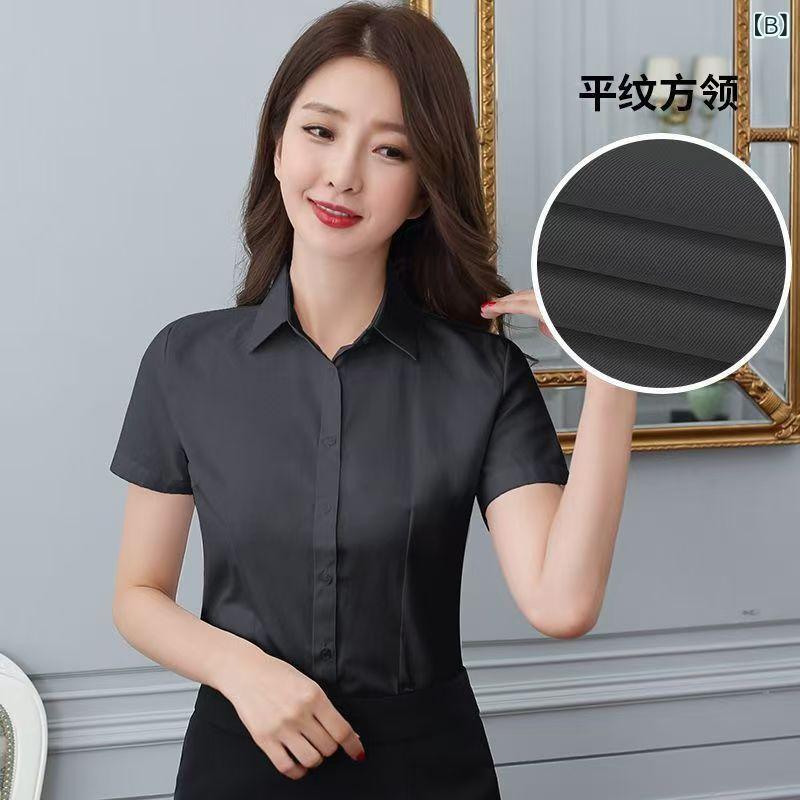 シャツ レディース トップス 半袖 ブラウス 白 事務服 オフィス 通勤用 職業服 形態安定 無地 仕事用 インナー フォーマル remake-buddy-10796099 リメイクバディー サンプル画像3