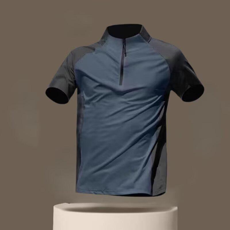 Tシャツ メンズ ハーフジップ スタンドカラー 半袖 速乾 ランニング トレーニング テニス 夏・カテゴリ: スポーツTシャツ・スタイル: スポーツカジュアル、配色切り替え・素材: ポリエステル・素材混率: 96%以上・生地: 化学繊維混紡・重量: 180g～250g・襟の形: スタンドカラー・袖丈: 半袖・袖のタイプ: ドロップショルダー・フード: フードなし・厚さ: 薄手・柄: 無地・デザイン: 配色・加工: 切り替え・フィット感: タイトフィット・カラー: ホワイト、ダークブルー、ライトブルー・サイズ: S、M、L、XL、XXL、XXXL、XXXXL、5XL・シーズン: 夏、春、秋・対象: ティーンエイジャー・対象年齢: 大人・性別: メンズ・用途: デイリー