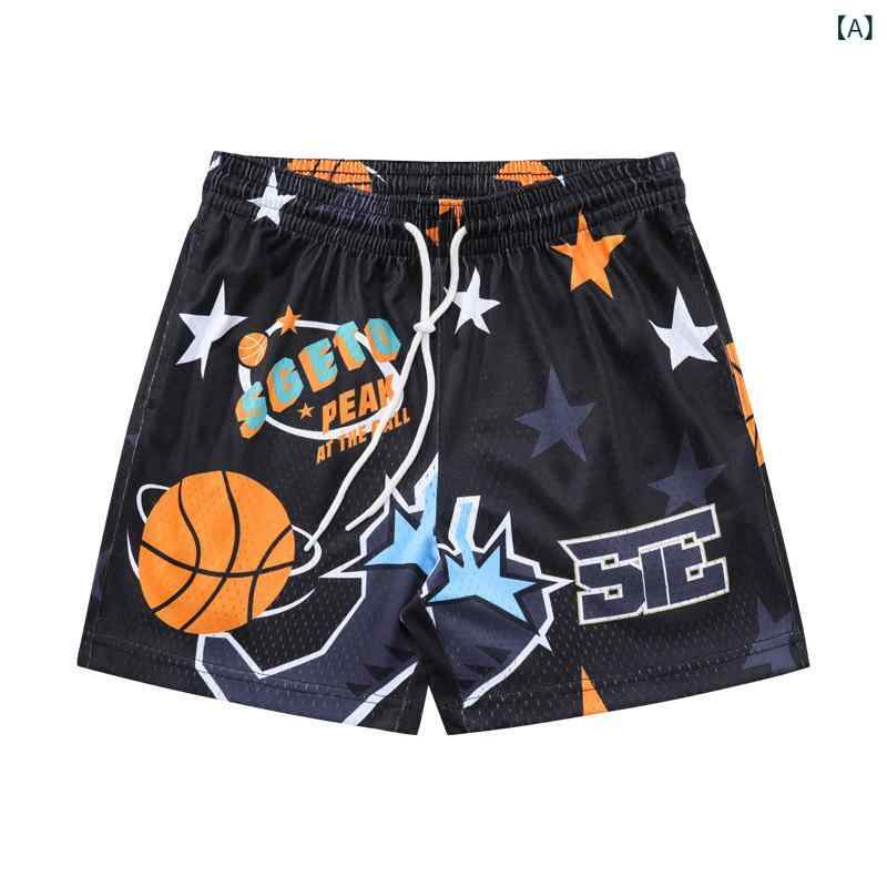 リメイクバディーのバスケットボールパンツ メンズ ショートパンツ 膝上丈 アメリカン ヴィンテージ風 ゆったり 軽量 薄手 メッシュ スポーツ カジュアル トレーニング ウェア ボトムス パンツ 吸汗速乾 通気性 練習着 部屋着 ジムウェア｜アングル2