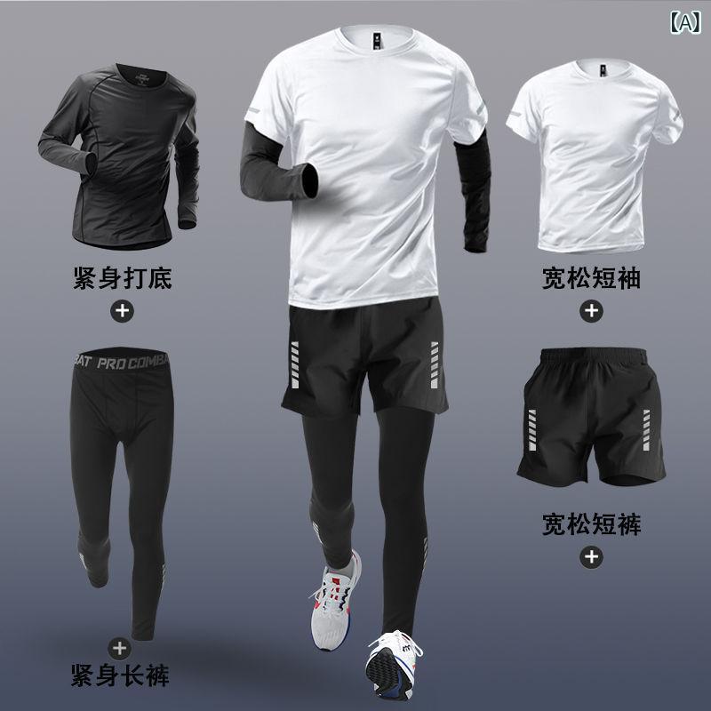 スポーツウェア メンズ 上下セット セットアップ 半袖 Tシャツ ショートパンツ タイツ 3点セット 接触冷感 吸湿速乾 ランニング フィットネス ジム トレーニング ウェア 普段使い ボトムス 伸縮性 軽量