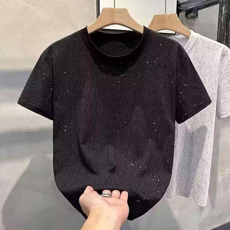 Tシャツ メンズ 男性用 半袖 カットソー トップス クルーネック ラウンドネック スパンコール グラデーション クラッシュ ダメージ 破洞 カジュアル ストリート プルオーバー インナー 薄手 軽い 軽量 伸縮性 通気性 秋