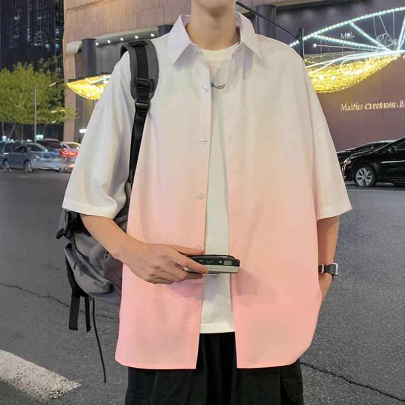 シャツ メンズ 半袖 接触冷感 グラデーション ゆったり ビッグシルエット カジュアル 吸湿速乾 通気性 軽量 普段使い 通勤用 アウトドア 春夏 青年