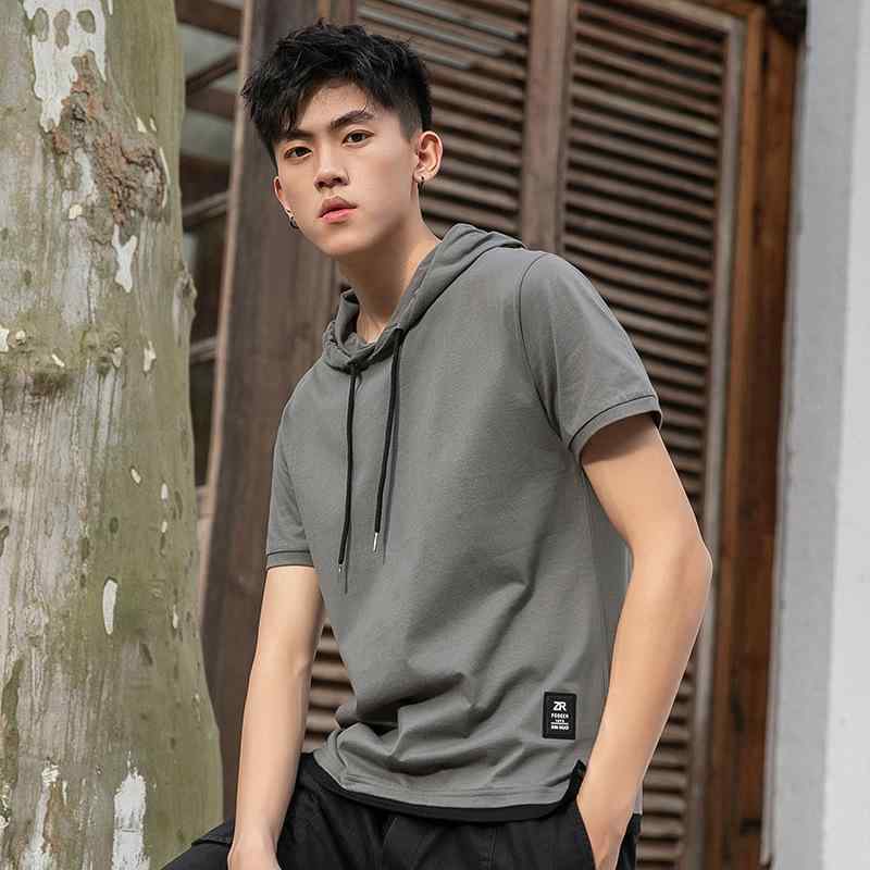Tシャツ メンズ 半袖 フード付き 重ね着風 トップス 綿 カジュアル 普段着 オールシーズン remake-buddy-10847521 リメイクバディー パッケージ画像