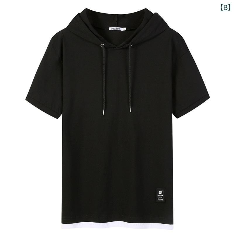 Tシャツ メンズ 半袖 フード付き 重ね着風 トップス 綿 カジュアル 普段着 オールシーズン remake-buddy-10847521 リメイクバディー サンプル画像3