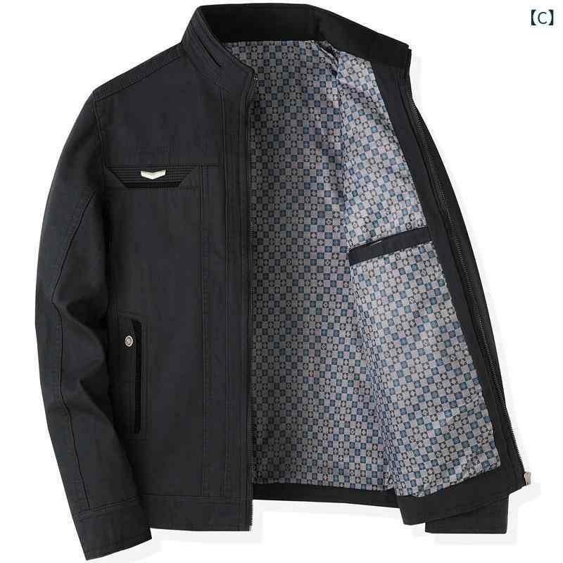 ジャケット メンズ 紳士服 アウター トップス 立ち襟 フルジップ スナップボタン 綿 コットン 裏地付き 無地 カジュアル 長袖 春秋 秋冬 おじさん シニア 40代 カーキ ダークグリーン ネイビー remake-buddy-10867551 リメイクバディー サンプル画像3
