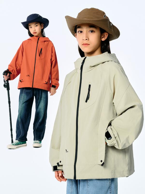 ウインドブレーカー キッズ 男の子 女の子 ジャケット アウター マウンテンパーカー ブルゾン ジャンパー 子供服 フード付き 長袖 防風 撥水 軽登山 運動 通学 アウトドア レジャー カジュアル カーキ 軍緑 オレンジ