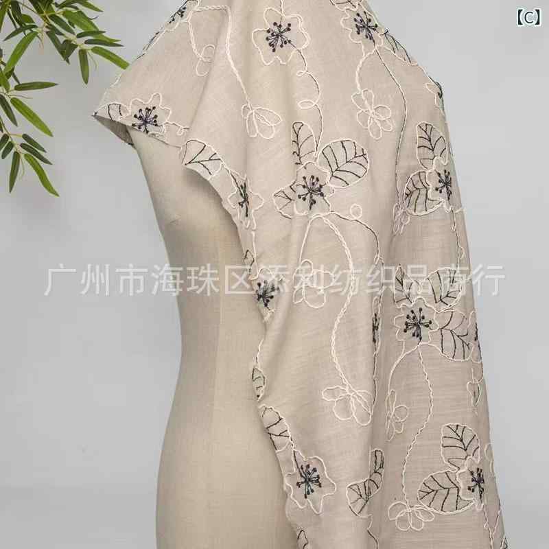 手芸生地 刺しゅう 布 ハンドメイド コットンリネン 植物花柄 刺繍 レース 手作り 洋裁 裁縫 服地 シャツ ドレス カーテン クッションカバー DIY クラフト 資材 春 夏 ホワイト 杏 ブラウン ブラック remake-buddy-10871632 リメイクバディー サンプル画像3