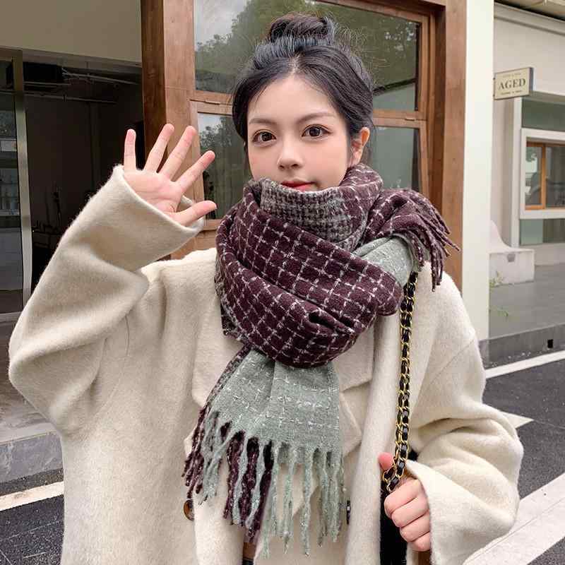 マフラー ストール メンズ レディース 冬 保温 防寒 フリンジ チェック柄 カシミヤタッチ ショール 旅行 デート 通学 ネイビー コーヒー カーキ 200×64cm remake-buddy-10871721 リメイクバディー パッケージ画像