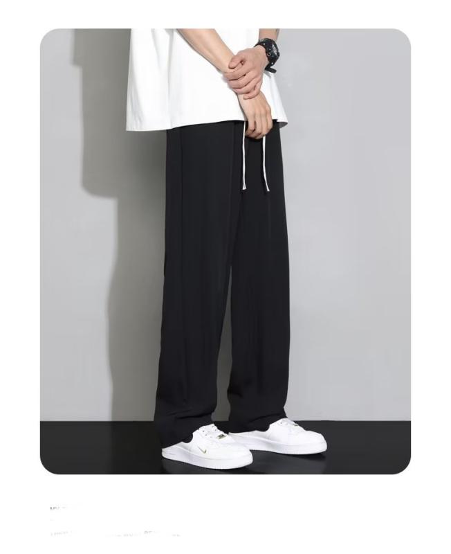 スラックス メンズ サマー ワイドパンツ 接触冷感 ゆったり 薄手 ストレートパンツ ボトムス ロングパンツ ズボン ウエストゴム トラックパンツ 運動 カジュアル 通学 旅行 黒 ベージュ グレー 夏 20代