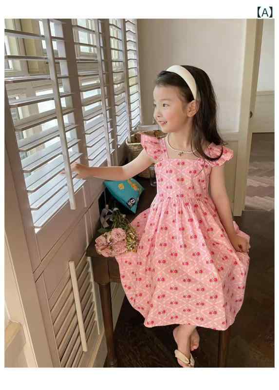 ワンピース キッズ 女の子 半袖 ノースリーブ フレア 膝丈 フリル 花柄 コットン 夏 子供服 子供 ジュニア ベビー 80 90 100 110 120 130 140 150 通園 通学 旅行 お出かけ ピンク イエロー おしゃれ かわいい