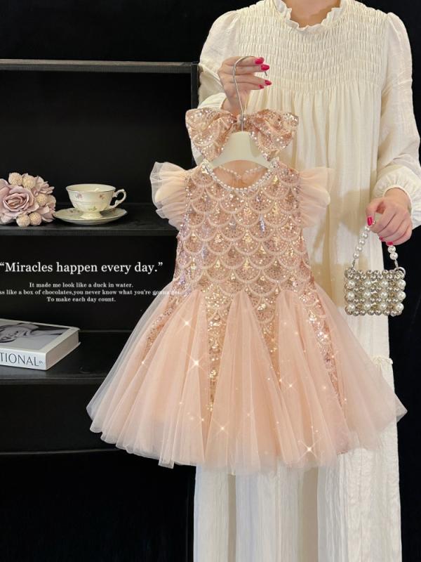 キッズ ドレス 女の子 チュールワンピース 子供服 夏 スパンコール プリンセス ノースリーブ 発表会 結婚式 フォーマル お呼ばれ シャンパン パープル フリル かわいい 100 110 120 130 140 150