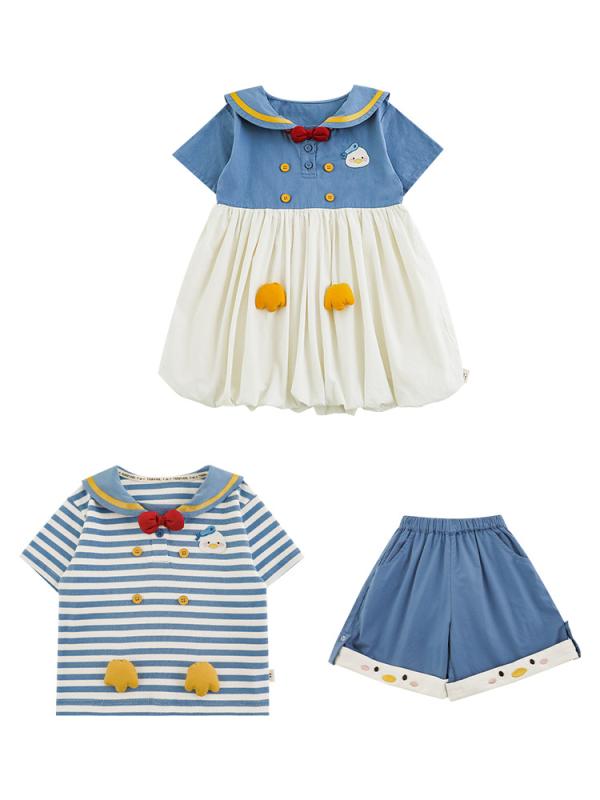 ・カテゴリ: 子供服セットアップ・対象性別: 女の子・スタイル: マリンスタイル・セット内容: 2点セット（トップス、ボトムス）・袖丈: 半袖・パンツ丈: ショートパンツ・厚さ: 薄手・柄: キャラクター・主な素材: 綿100%・安全基準: A類・カラー展開: ブルー・サイズ展開: 80cm、90cm、100cm、110cm、120cm、130cm、140cm