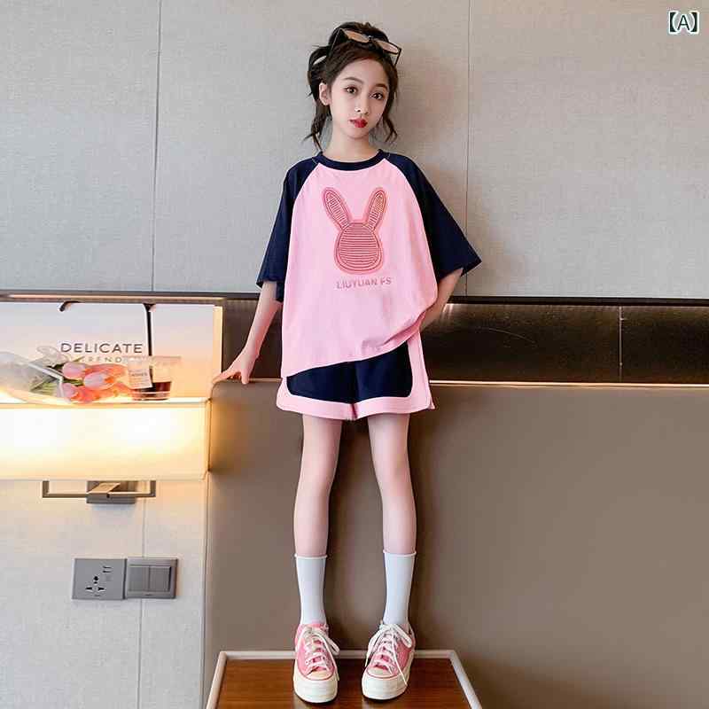 子供服 セットアップ 女の子 キッズ ジュニア 半袖 Tシャツ ショートパンツ 上下セット 2点セット 綿 運動着 通学 遊び着 部活 お出かけ ピンク ホワイト カジュアル スポーティ ルームウェア インフルエンサー 夏