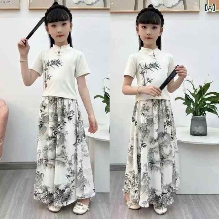 子供服 セットアップ 女の子 キッズ 夏服 半袖 長ズボン チャイナ風 パンツセット 上下セット 2点セット ロングパンツ 薄手 涼しい ポリエステル チャイナドレス風 中華風 お出かけ 通学 通園 イベント 普段着 夏