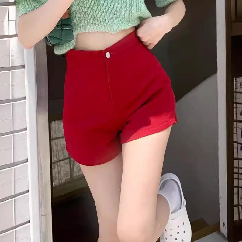 ・カテゴリ: 牛仔裤・主な素材: 綿50%以上70%未満・スタイル: カジュアル・パンツ丈: 三分丈・ウエスト: 高腰・カラー展開: 红色・サイズ展開: XS、S、M、L、XL、2XL・伸縮性: 微弾・パンツのシルエット: ワイド、ストレート・加工: ノーアイロン加工