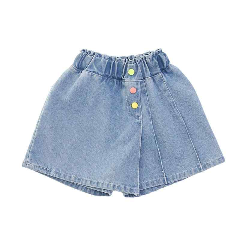 ・カテゴリ: 子供用パンツ・スタイル: 韓国風・主な素材: 綿72%・パンツ丈: ショートパンツ・対象性別: 女の子・対象年齢: 中大童（8歳以上、身長140cm以上）・デザイン: キュロット・生地加工: 柔軟処理・柄: 無地・ウエスト: ハイウエスト・カラー展開: ブルー・サイズ展開（適合身長）: 120cm、130cm、140cm、150cm、160cm、170cm・加工技術: サンドウォッシュ