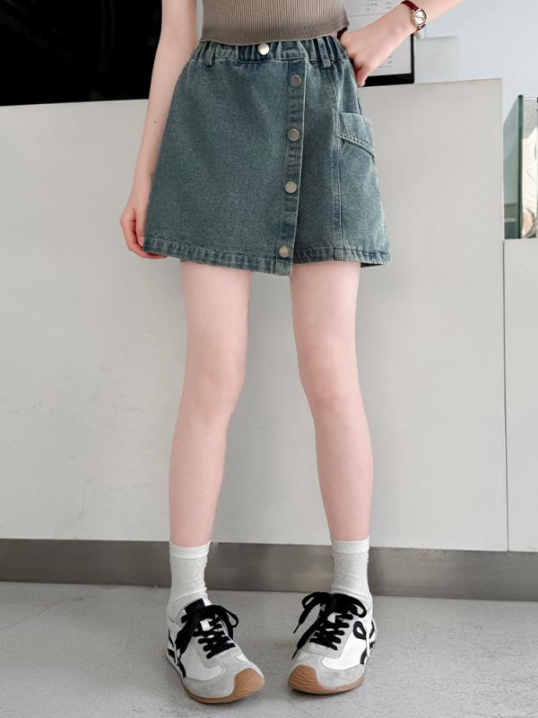 ・カテゴリ: キッズパンツ・スタイル: 韓国風・素材: デニム（ポリエステル90%）・安全基準: B類・パンツ丈: ショートパンツ・対象性別: 女の子・対象年齢: 8歳以上、身長140cm以上・加工技術: 柔軟加工、立体裁断・柄: 無地・ウエスト: ミドルウエスト・対象身長: 120cm、130cm、140cm、150cm、160cm、170cm