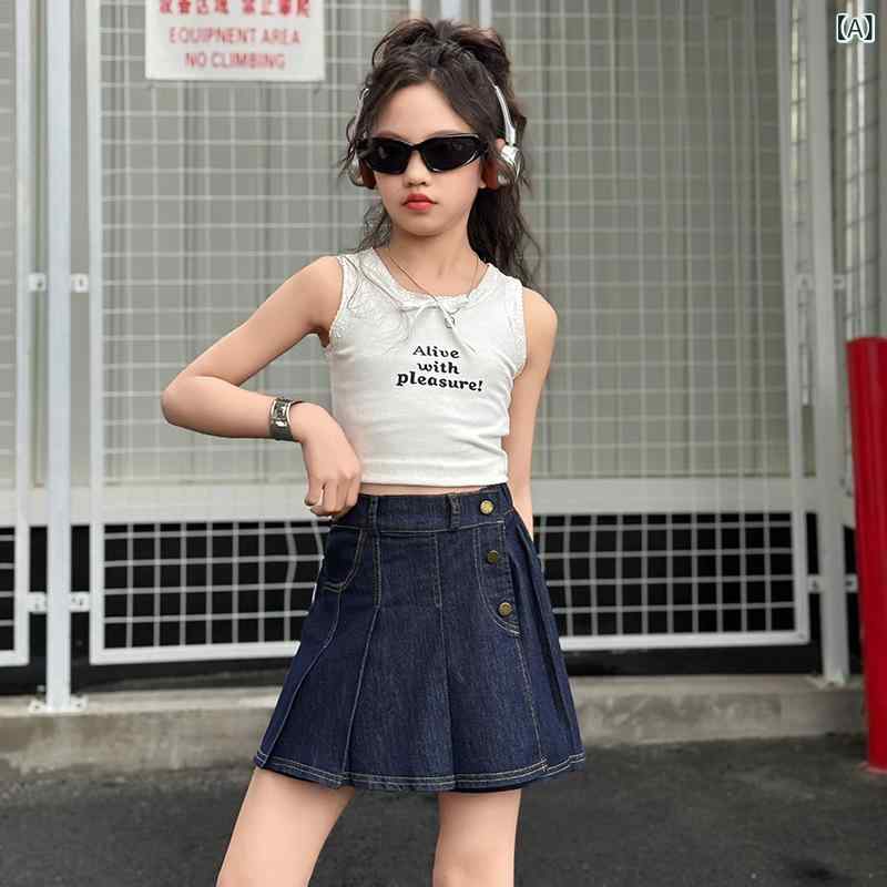 女の子 デニム キュロットスカート キッズ 子供 ジュニア スカート風 パンツ テン...